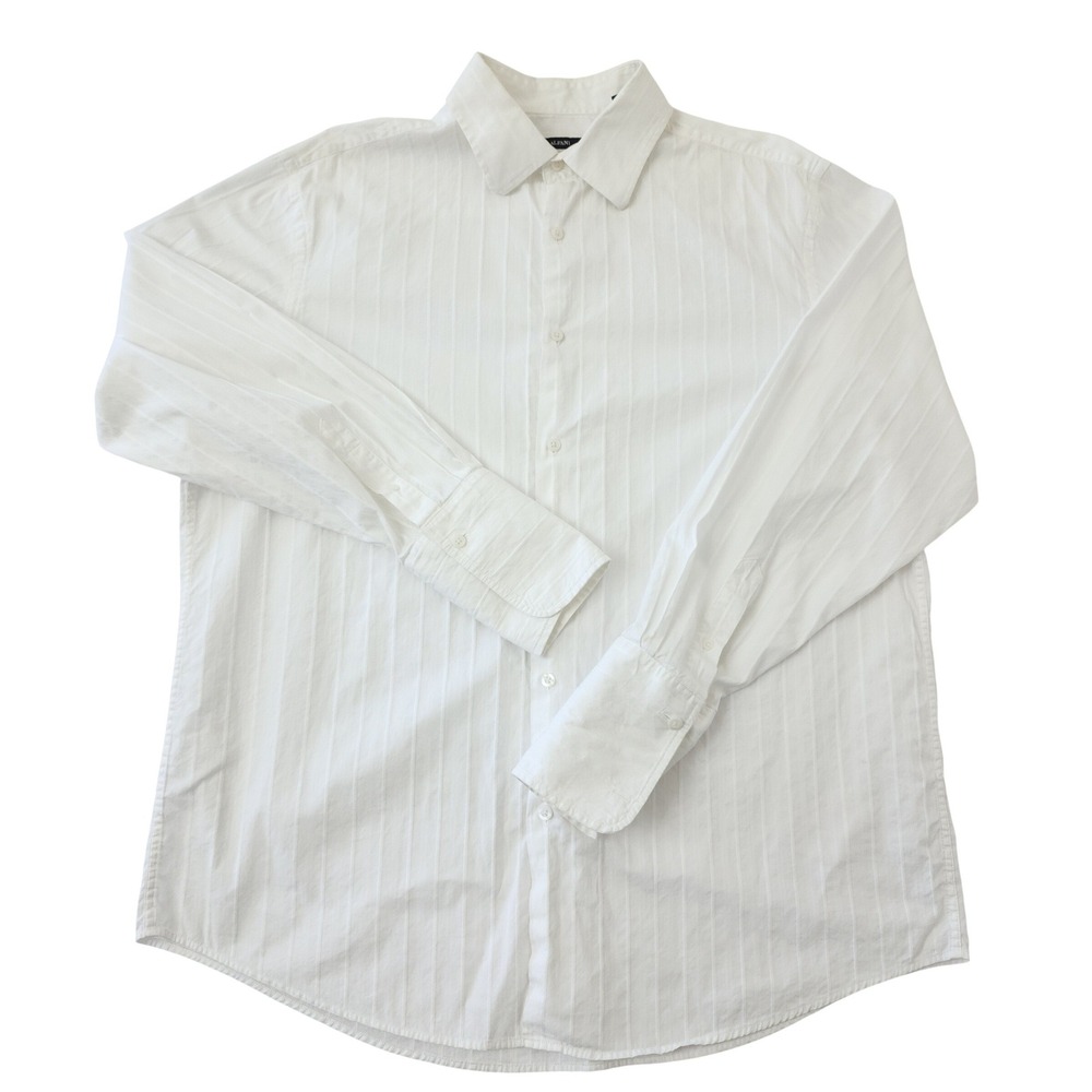 Alfani Men's White Tonal Stripe Button Down Shirt XL Long Sleeve 100% Cotton - Picture 1 of 8